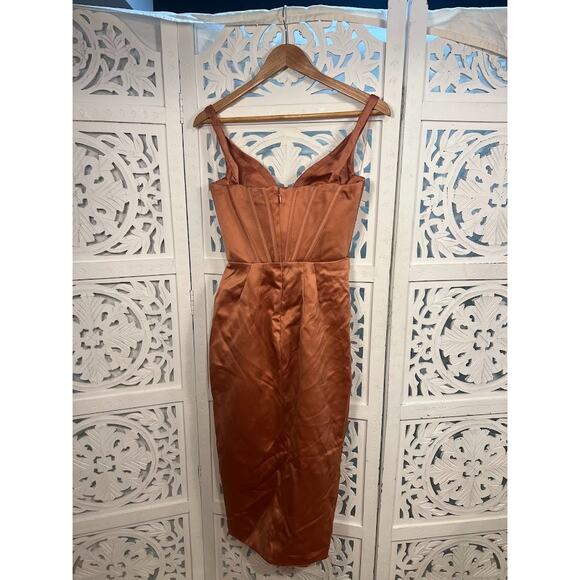 House of CB Faye Rose Satin Pleated Midi Dress Size S Small - Picture 4 of 8